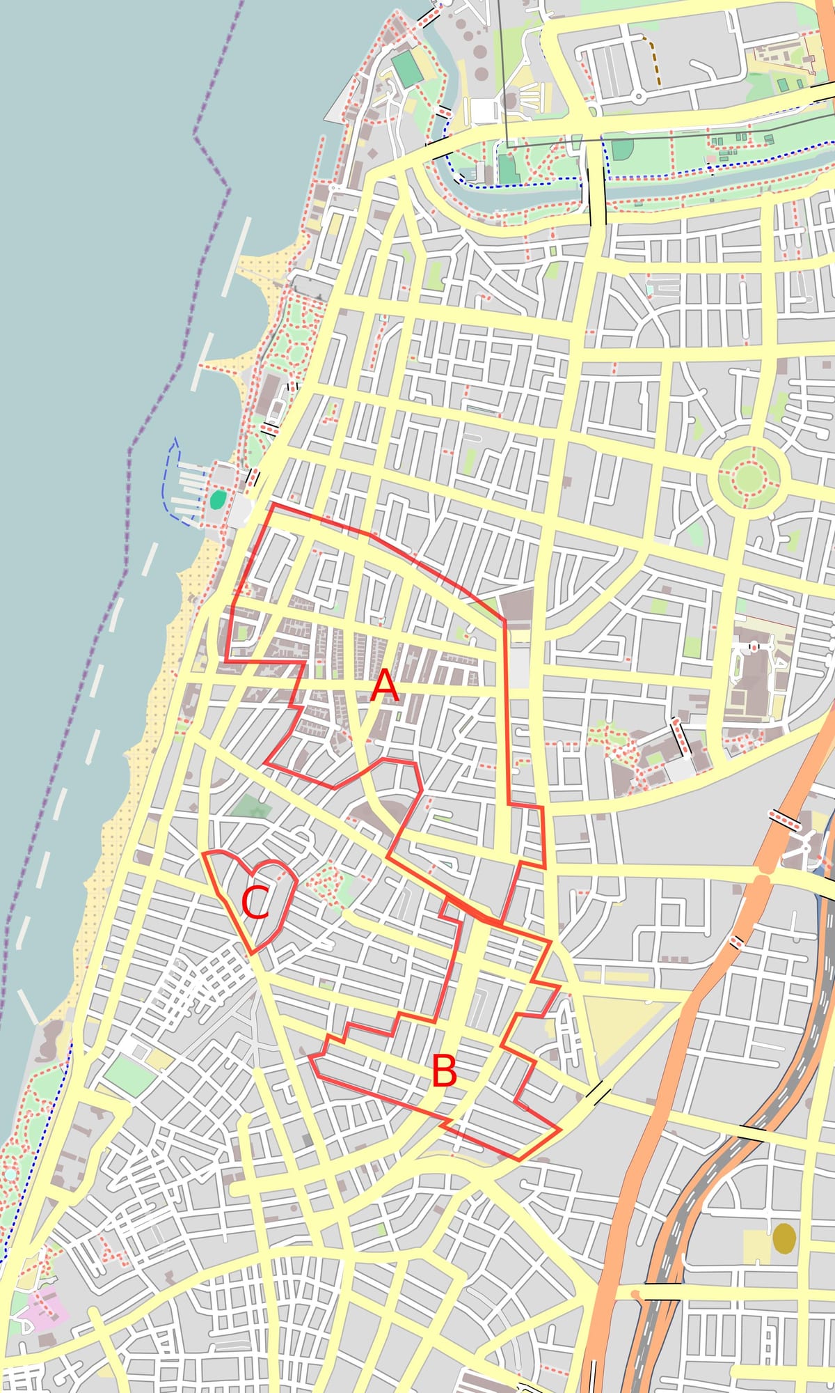 地图上的白色城市特拉维夫