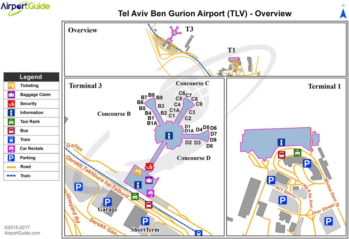 本古里安机场终端1的地图
